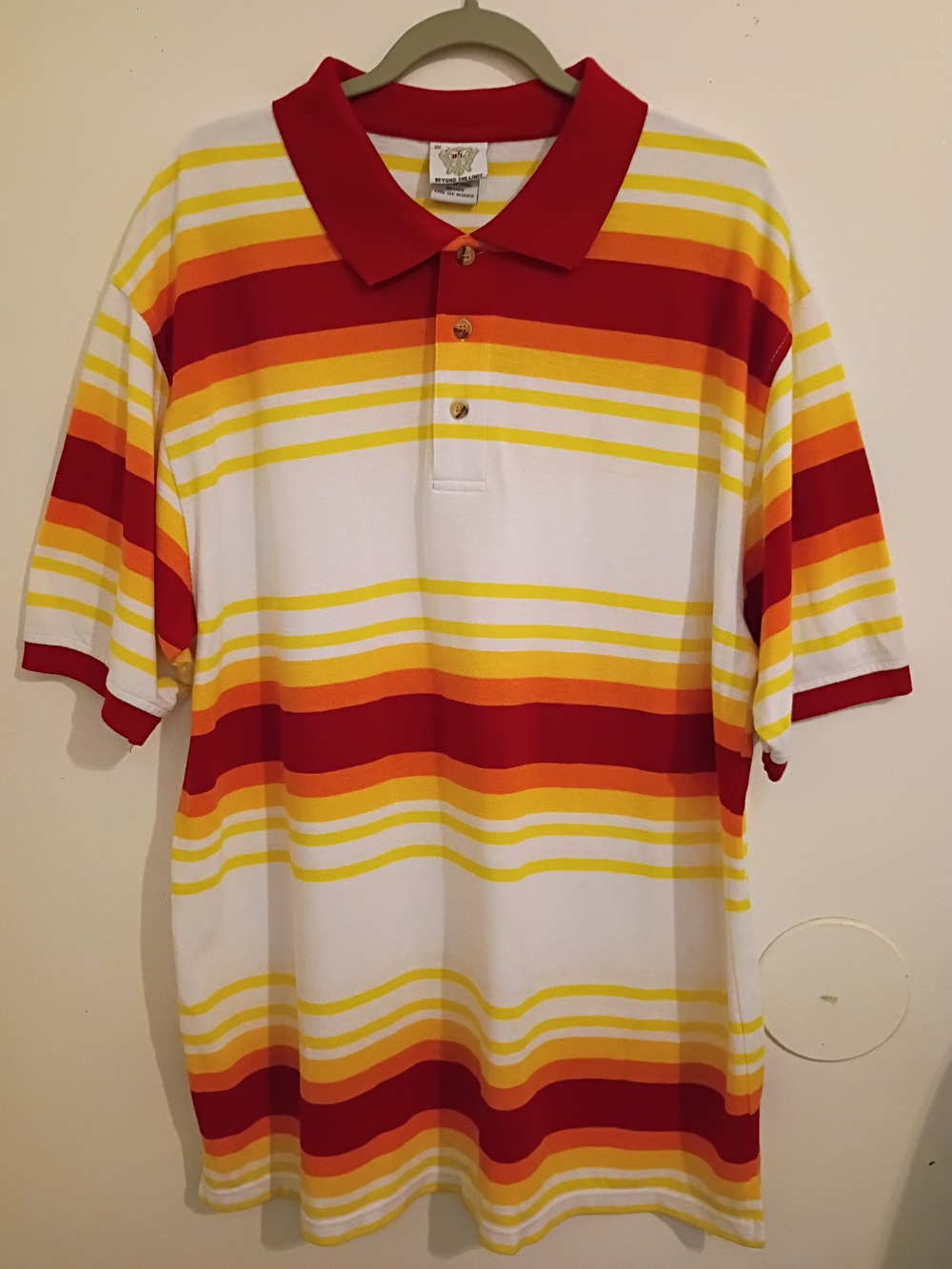 Men's Multi-Stripe Polo Shirt in Red, Orange & Yellow Sz‎ XXL